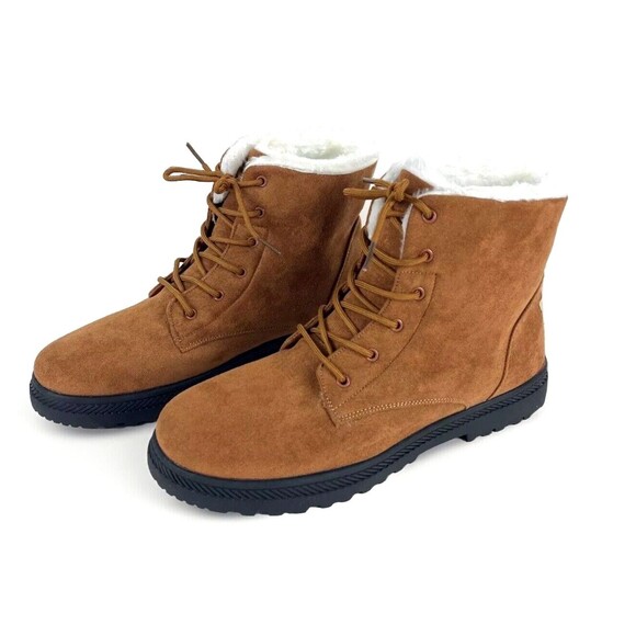 Chestnut Brown Snow Boots Mens SZ 11 Faux Suede Fleese Lined Lace Up Hiking - Picture 5 of 15